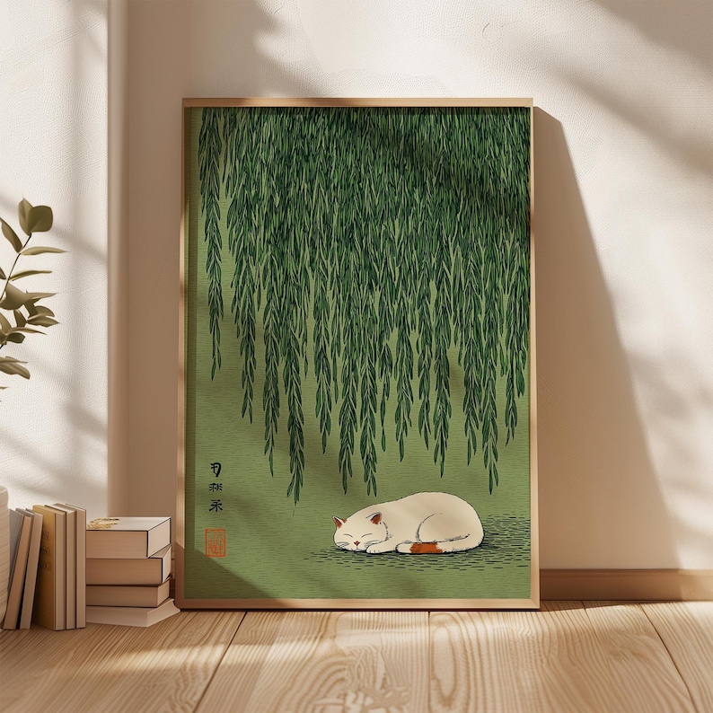 Home Decor Design Interior - 1pc 일본 고양이 버드나무 아래 포스터,