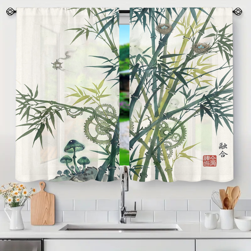 Home Decor Japandi Style - 장식용 대나무 패턴 커튼 패널, 가정