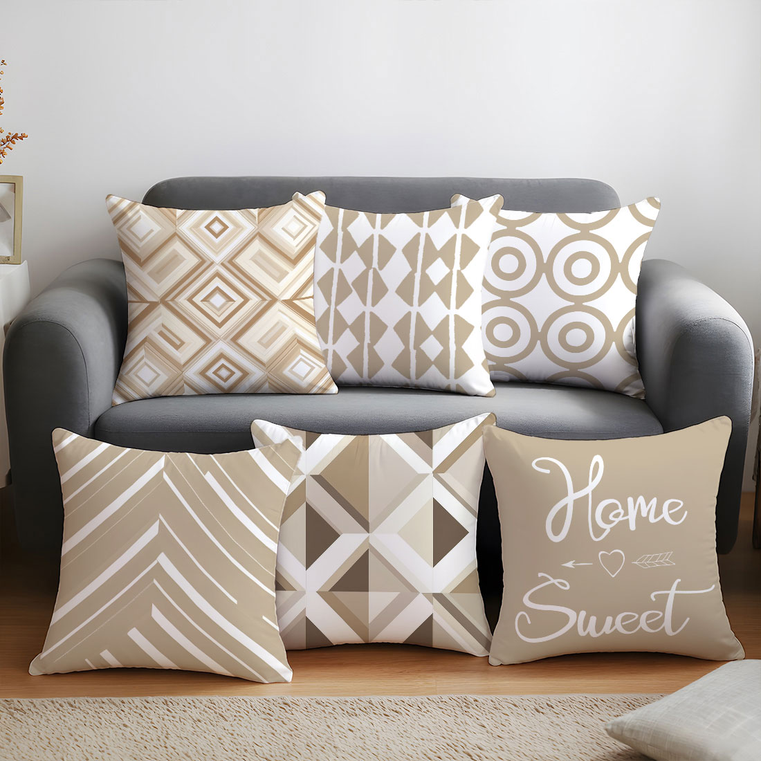 Home Decor Vector - 45x45cm 밝은 커피색 벡터 일러스트 베개