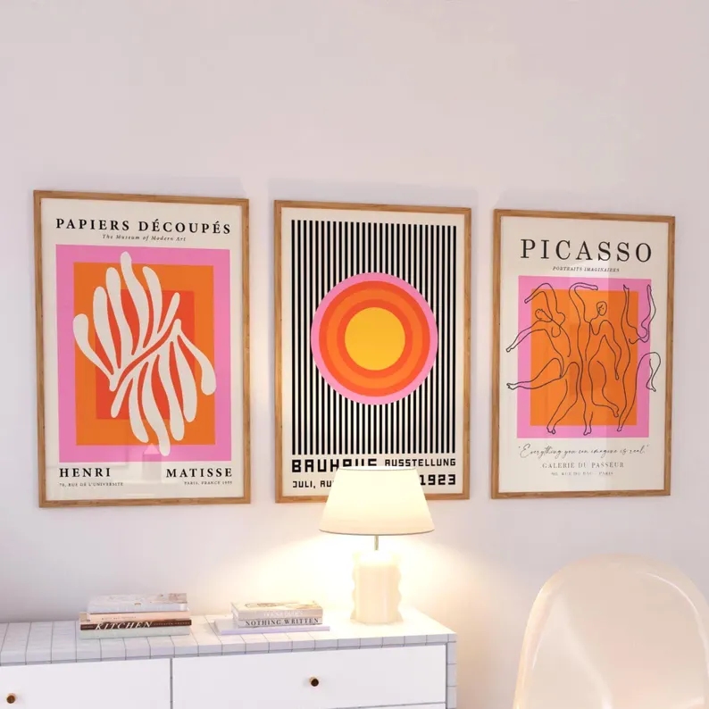 Home Decor On Wall - 3pcs현대 오렌지 바우하우스와 피카소 벽 아트