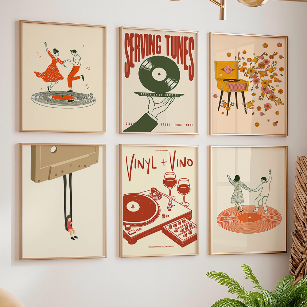 Home Decor Design Interior - 1pc 빈티지 음악 캔버스 포스터 프레임이