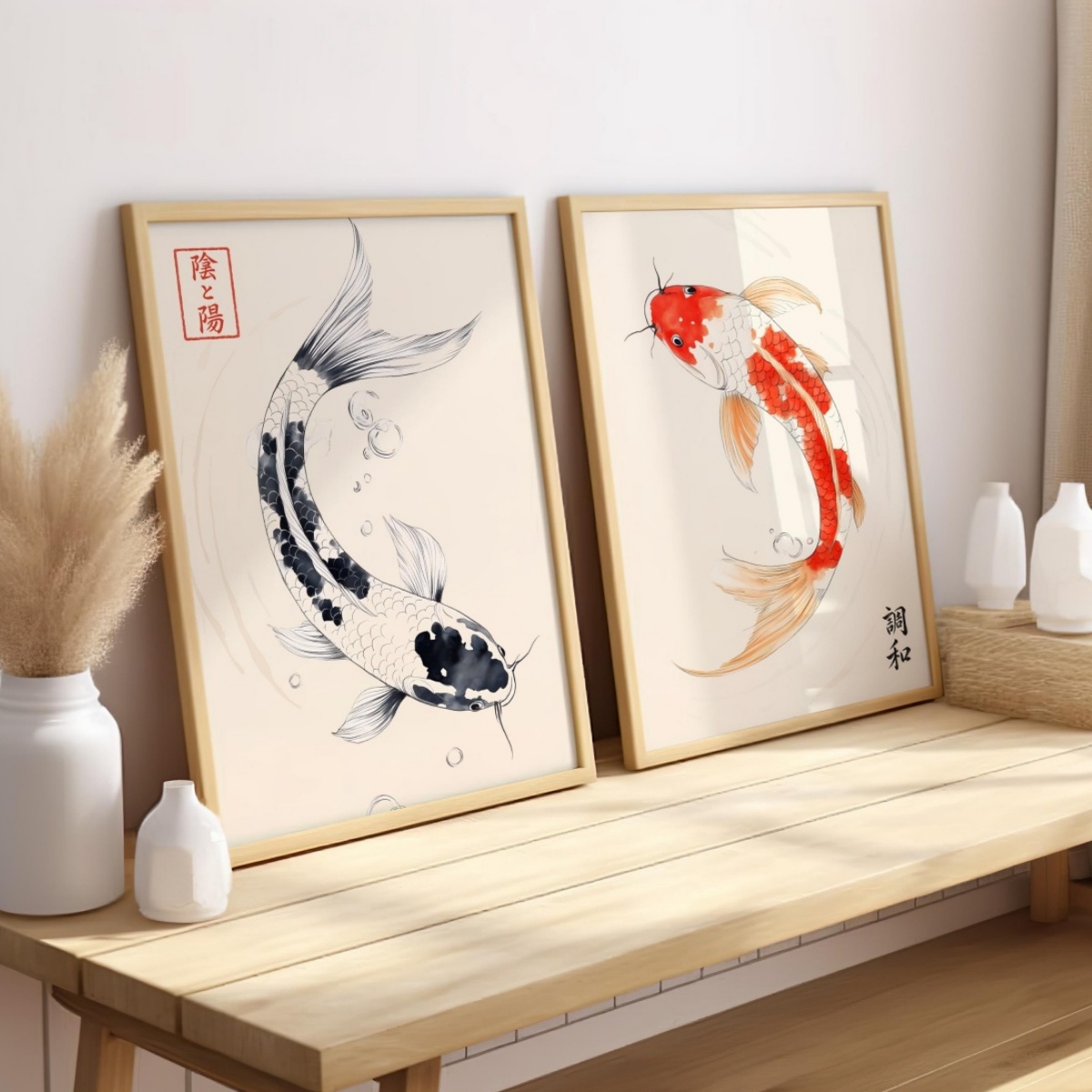 Home Decor Japandi Style - 2개/세트 일본 잉어 캔버스 프린트 포스터