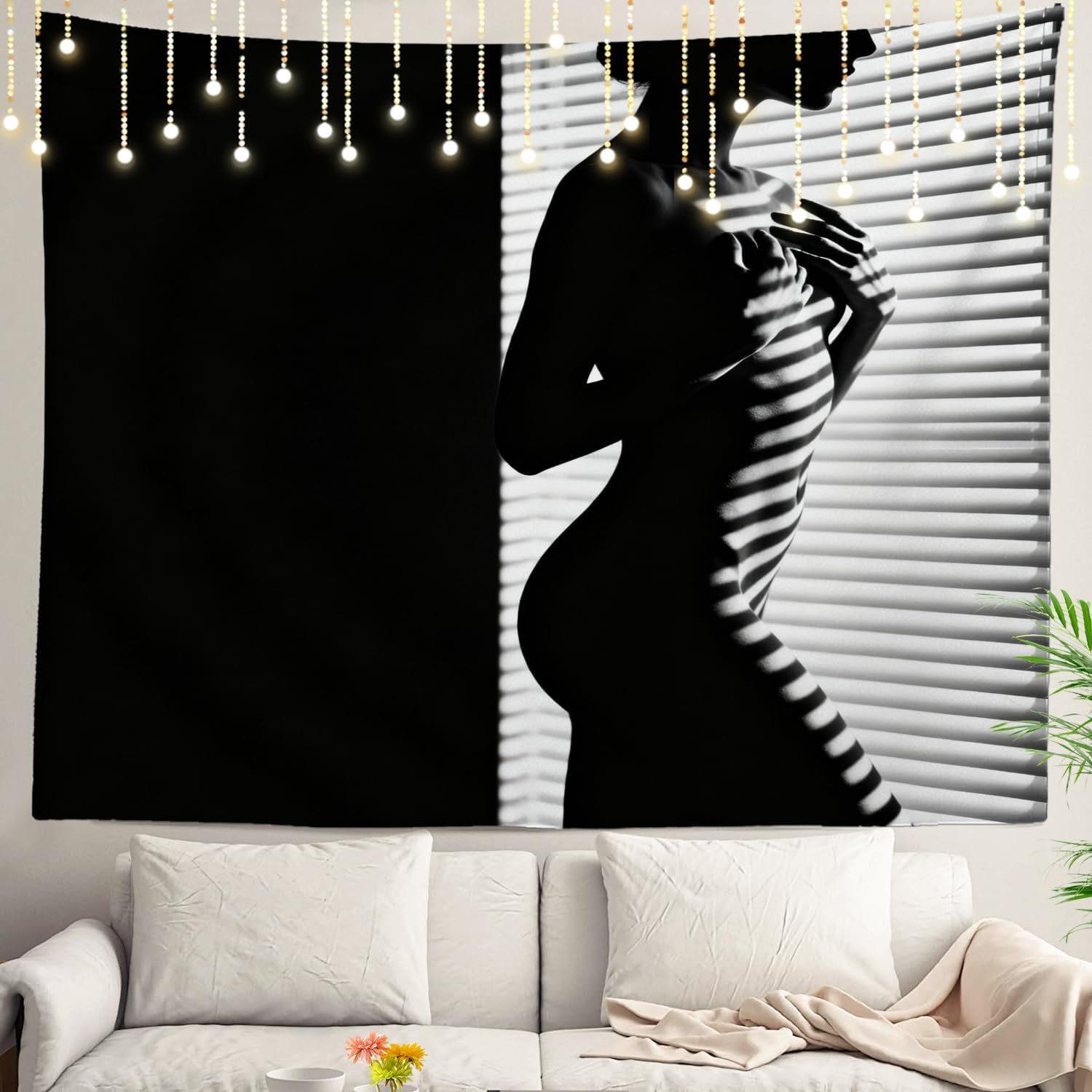 Fairy Lights Bedroom - 추상적인 여성 실루엣 태피스트리 벽 장식