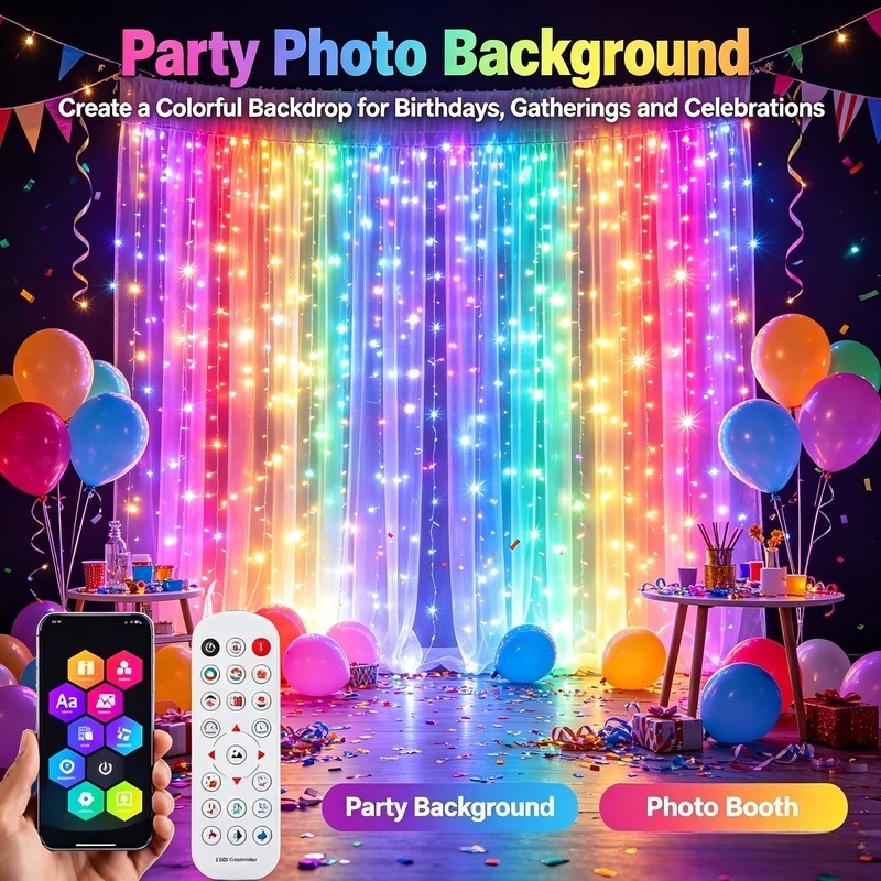 Fairy Lights Bedroom - USB 전원 앱 제어 LED 커튼