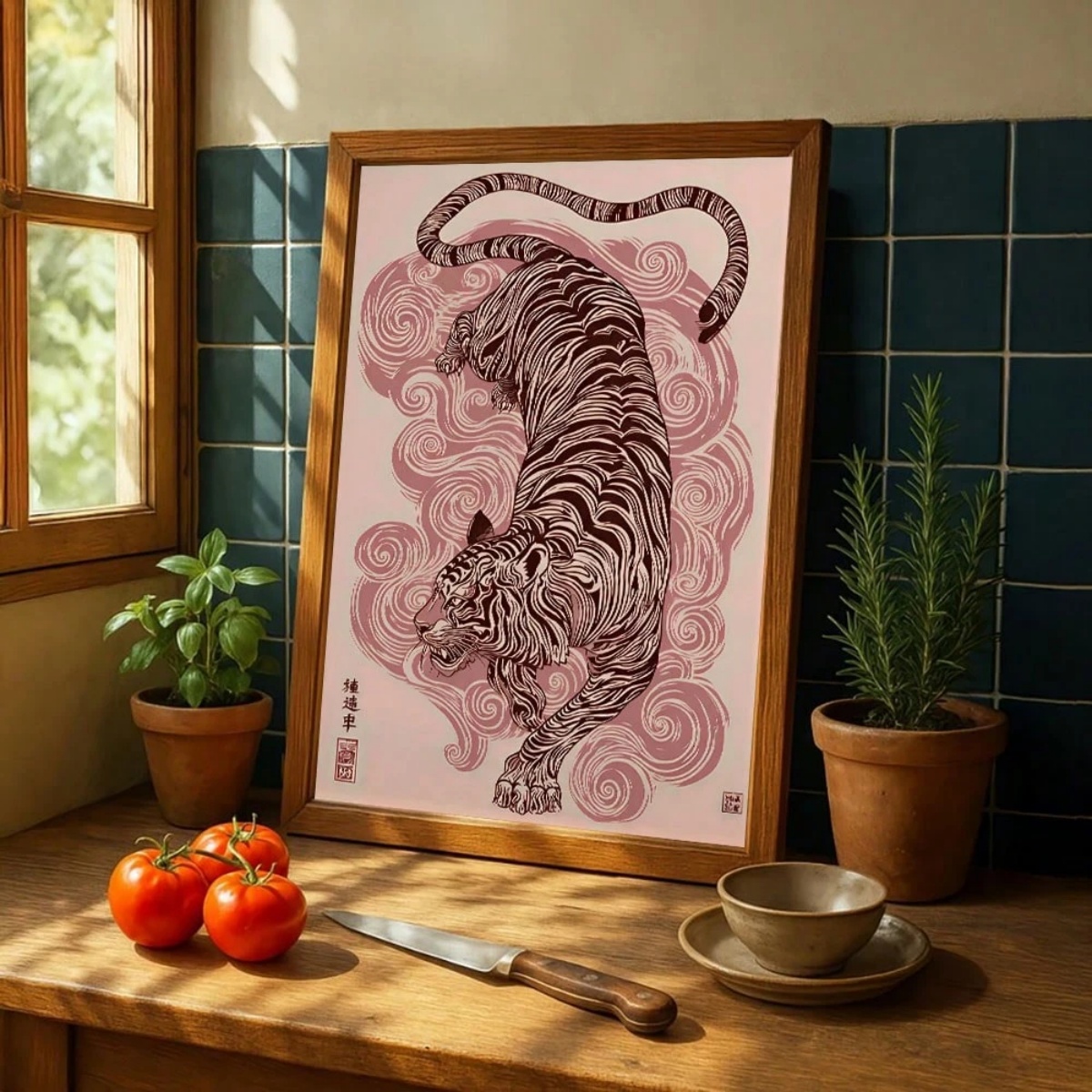 Home Decor Japandi Style - 일본 호랑이 캔버스 프린트 포스터 빈티지