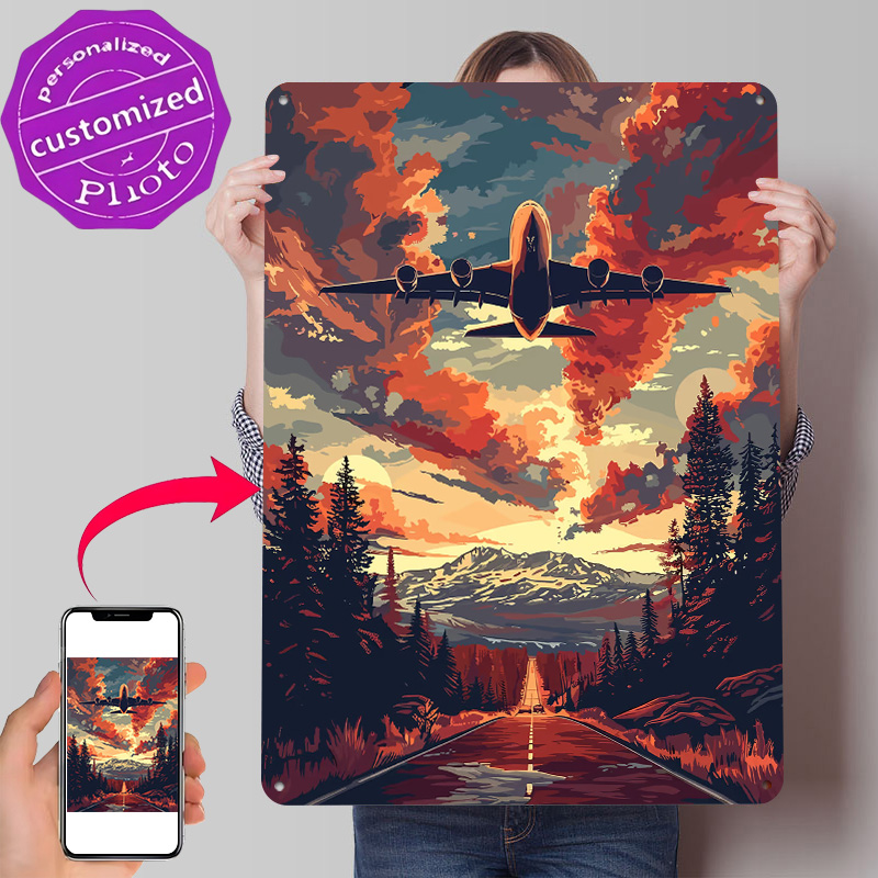 Home Decor Vector - A380 비행기 스카이 벡터 아트 금속