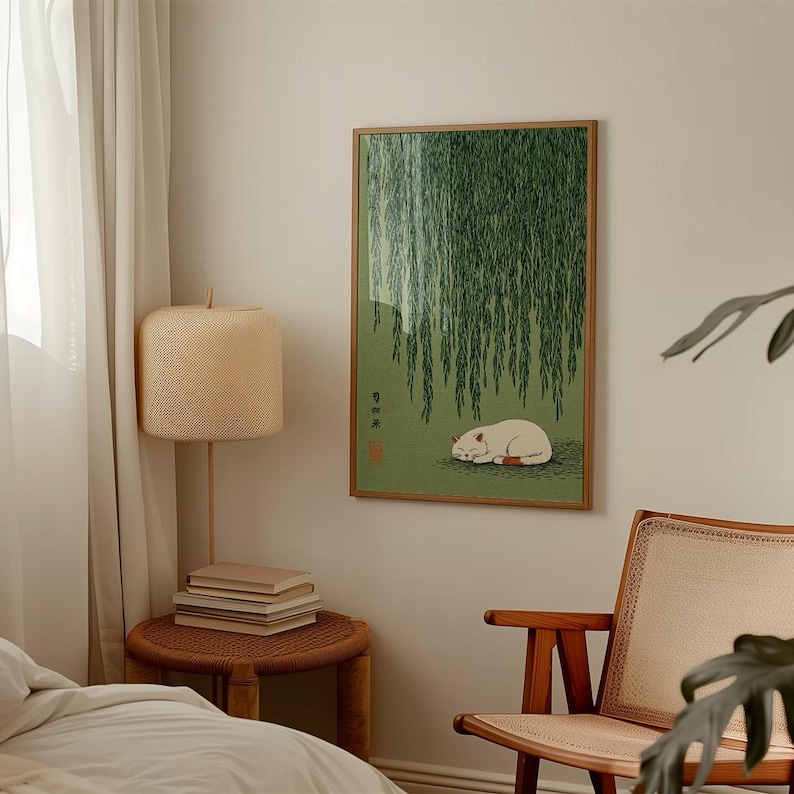 1pc 일본 고양이 버드나무 아래 포스터, 거실 및 침 - Home Decor Design Interior 리뷰 및 가격