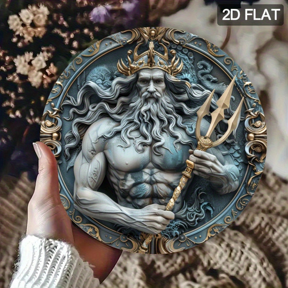 2D 평면, 1개 2D 평면 포세이돈 동상 원형 금속  - Home Decor Design Interior 리뷰 및 가격