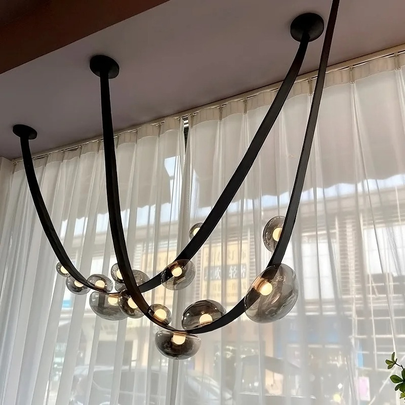 미니멀리스트 가죽 유리 디자이너 LED 천장 샹들리에  - Home Decor Exhibition 리뷰 및 가격
