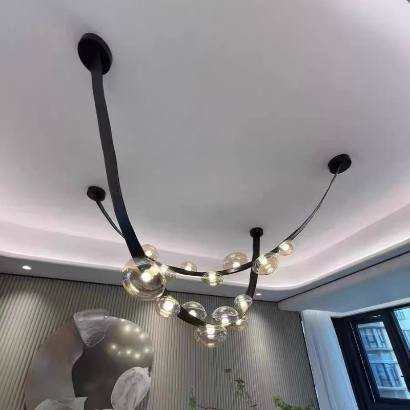 미니멀리스트 가죽 유리 디자이너 LED 천장 샹들리에  - Home Decor Exhibition 리뷰 및 가격