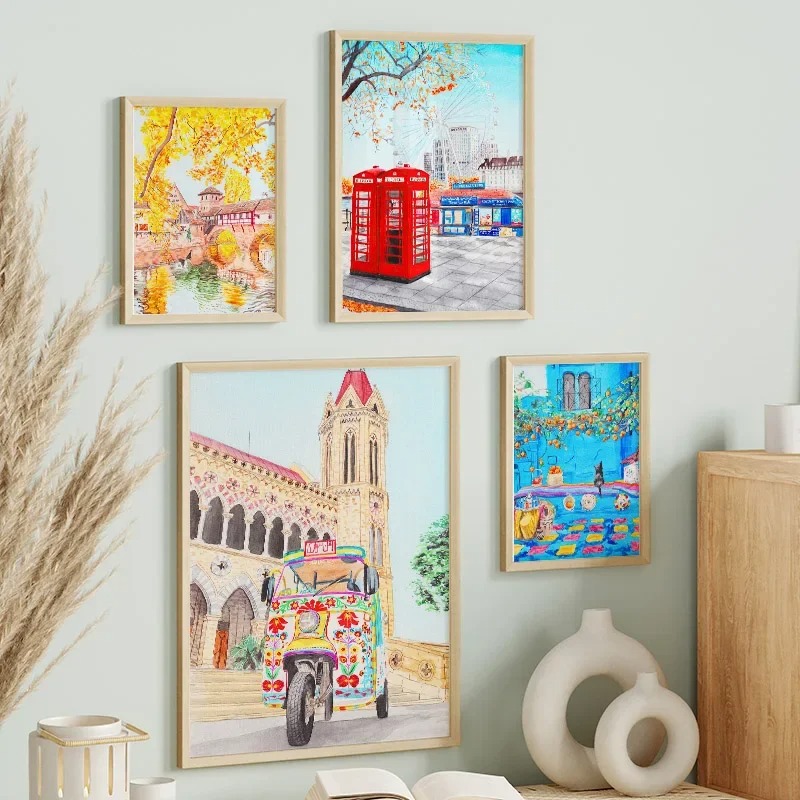 다채로운 런던 카라치 도시 풍경 여행 선물 벽 예술 포 - Home Decor Karachi 리뷰 및 가격
