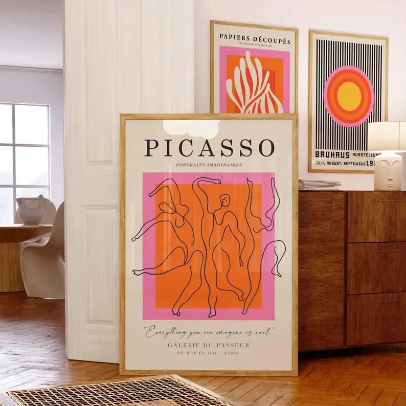 3pcs현대 오렌지 바우하우스와 피카소 벽 아트 인쇄  - Home Decor On Wall 리뷰 및 가격