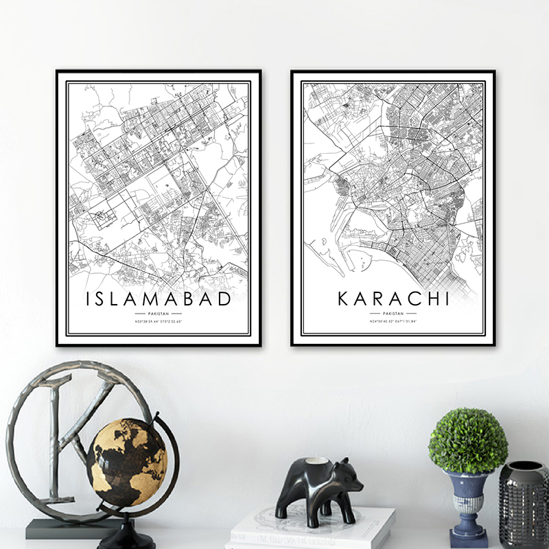 카라치 도시지도 포스터 이슬람 도시지도 흑백 인쇄 파키 - Home Decor Karachi 리뷰 및 가격