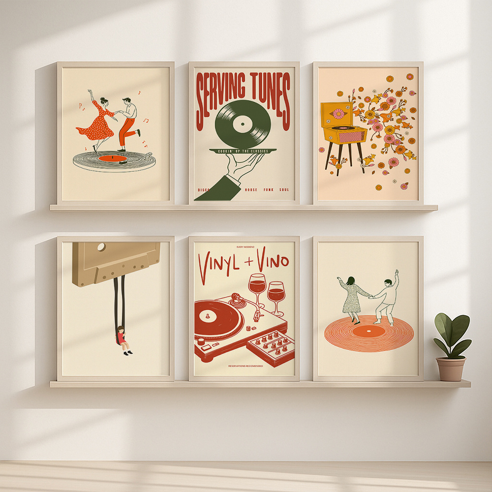 1pc 빈티지 음악 캔버스 포스터 프레임이 없는 레트로 - Home Decor Design Interior 리뷰 및 가격