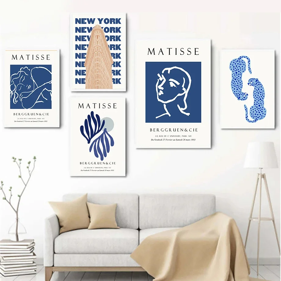 스칸디나비아 미니멀리스트 벽 예술 블루 마티스 레오파드 - Home Decor Exhibition 리뷰 및 가격