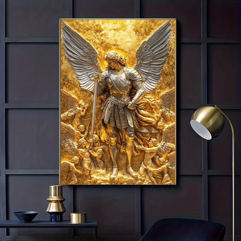 대천사 미카엘 골드 엔젤 동상 벽 예술 캔버스 포스터  - Home Decor Design Interior 리뷰 및 가격