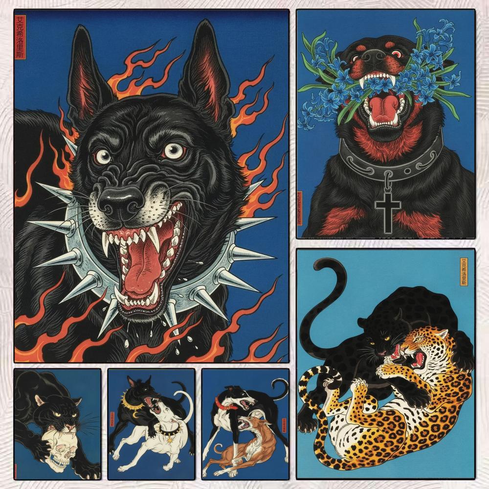 Japandi 스타일 Dog Exsiloris 그림 서 - Home Decor Japandi Style 리뷰 및 가격