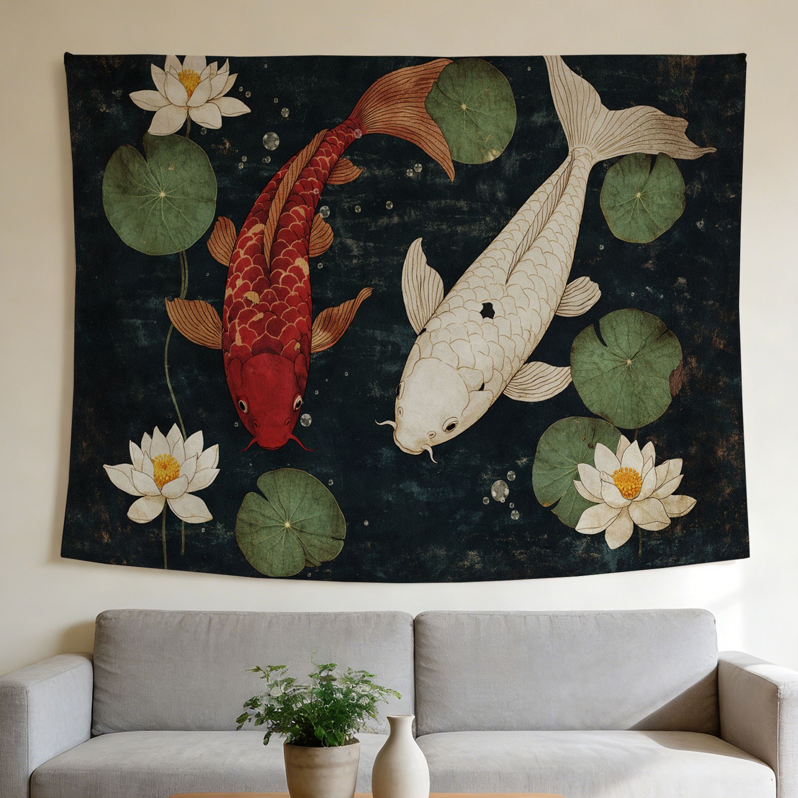 럭셔리 잉어와 연꽃 태피스트리 벽 장식 아시아풍 장식  - Home Decor Japandi Style 리뷰 및 가격