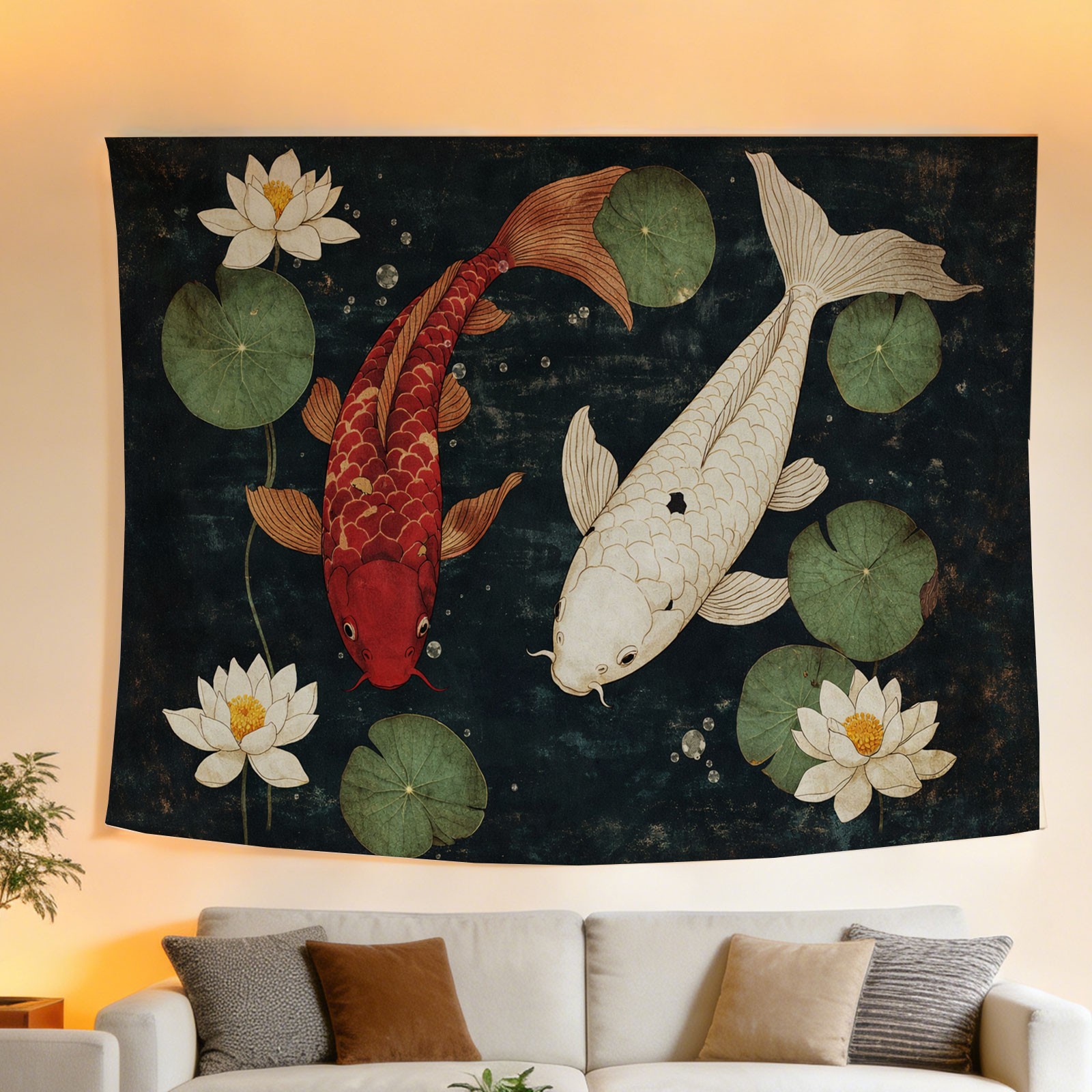 럭셔리 잉어와 연꽃 태피스트리 벽 장식 아시아풍 장식  - Home Decor Japandi Style 리뷰 및 가격