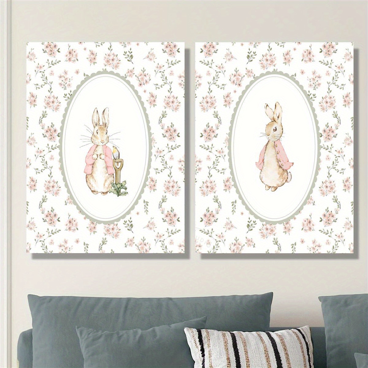 2pcs 레트로 부활절 토끼 캔버스 인쇄 아트, 프레임 - Home Decor Design Interior 리뷰 및 가격